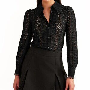 Boden Black Lace Long Sleeve Blouse Size 6